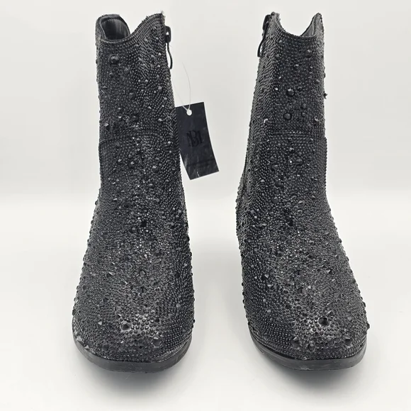 NWT Badgley Mischka Girls’ Sparkly Cowgirl Boots, Black Rhinestones - Picture 3 of 16